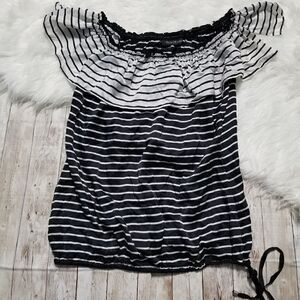 WHBM black and white off shoulder blouse